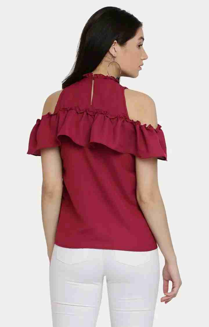 Women's Red Crepe SolidCasualwear Tops