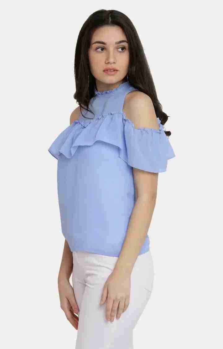 Women's Blue Georgette SolidCasualwear Tops