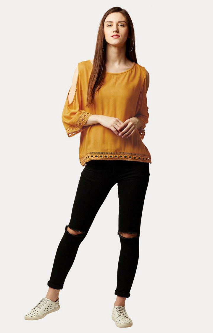 Women's Yellow Rayon SolidCasualwear Tops
