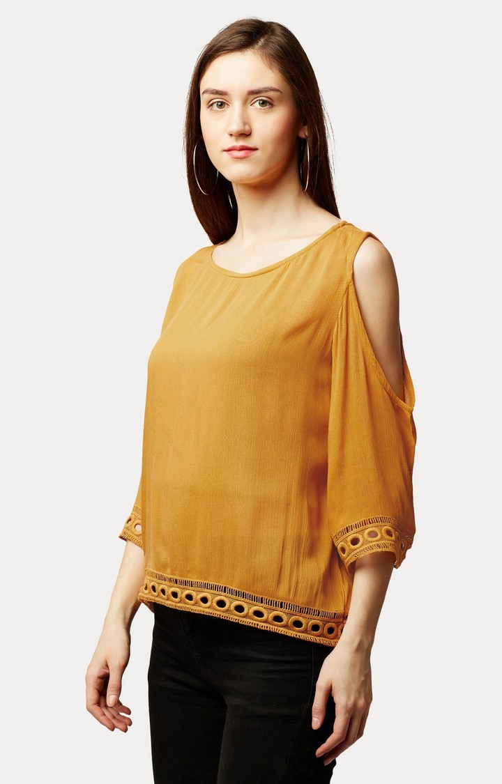 Women's Yellow Rayon SolidCasualwear Tops