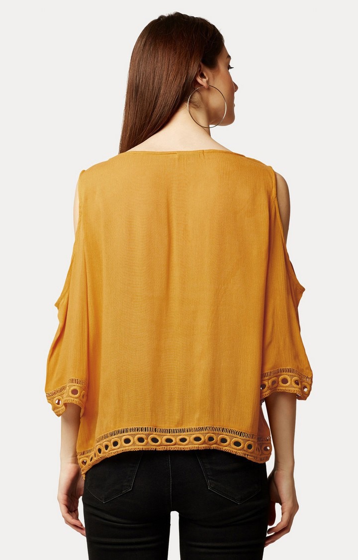 Women's Yellow Rayon SolidCasualwear Tops