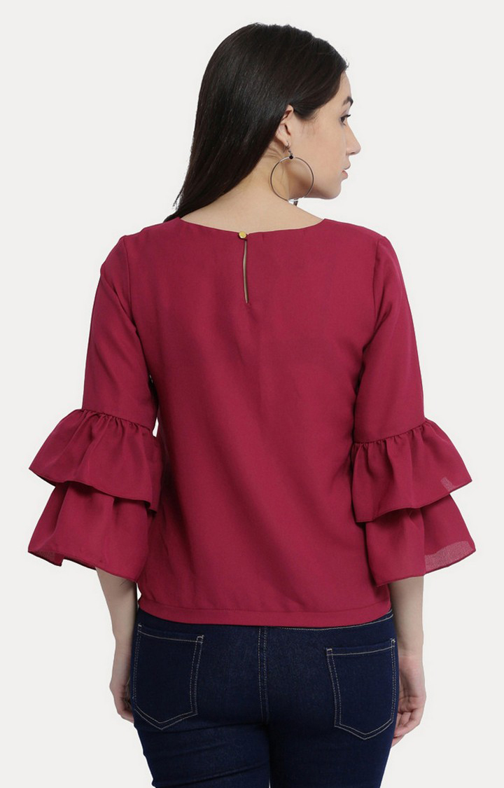 Women's Red Crepe SolidCasualwear Tops