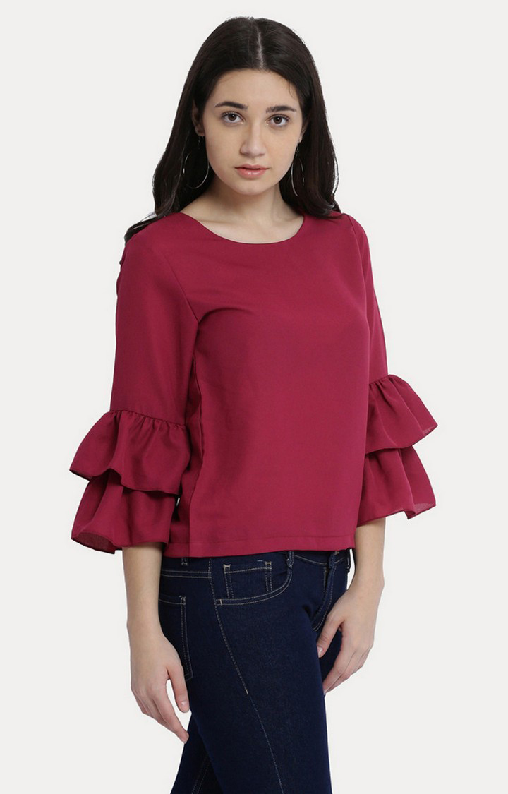 Women's Red Crepe SolidCasualwear Tops