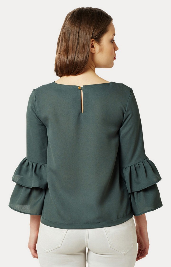 Women's Green Crepe SolidCasualwear Tops