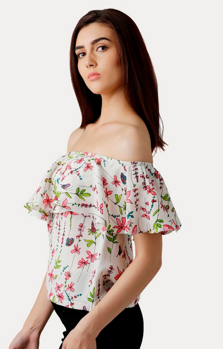 Women's Multi Crepe FloralCasualwear Off Shoulder Top