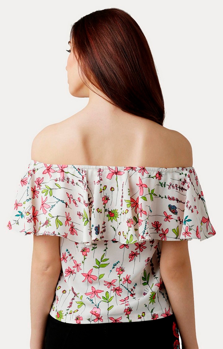 Women's Multi Crepe FloralCasualwear Off Shoulder Top