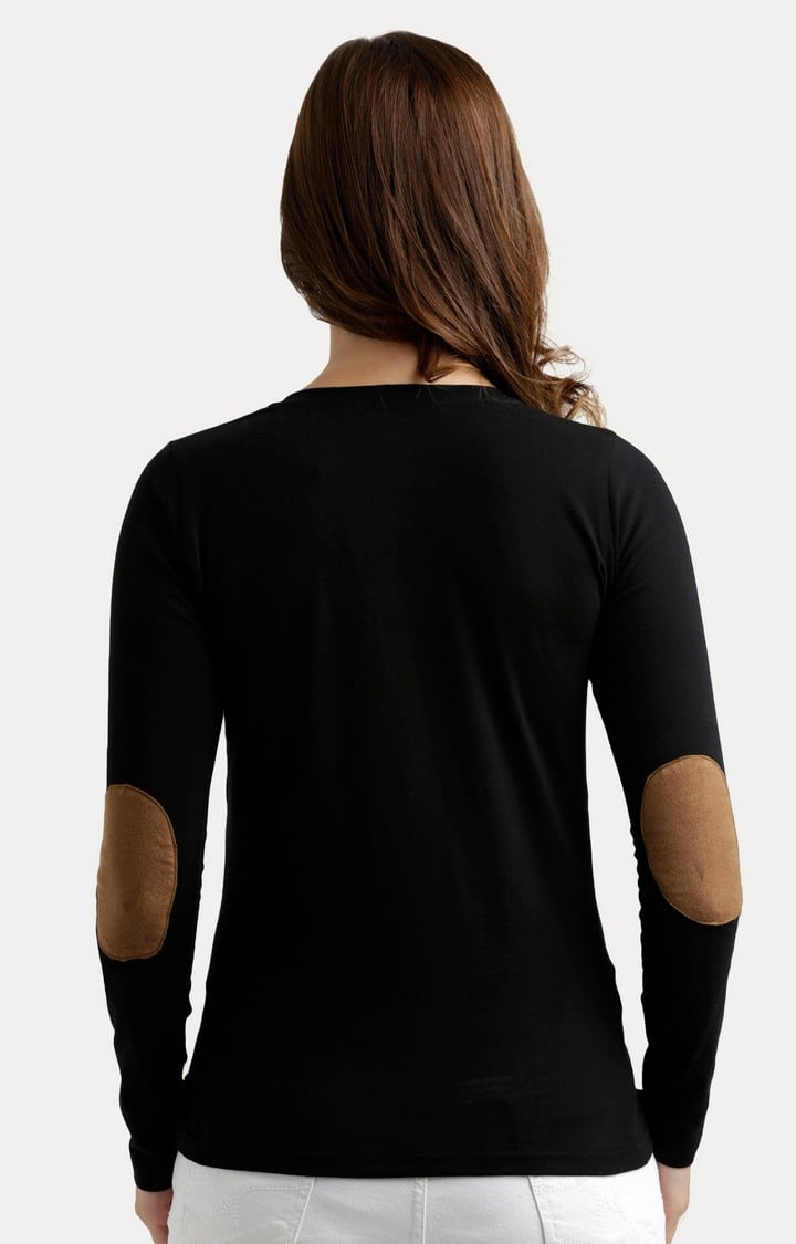 Women's Black Cotton SolidCasualwear Regular T-Shirts