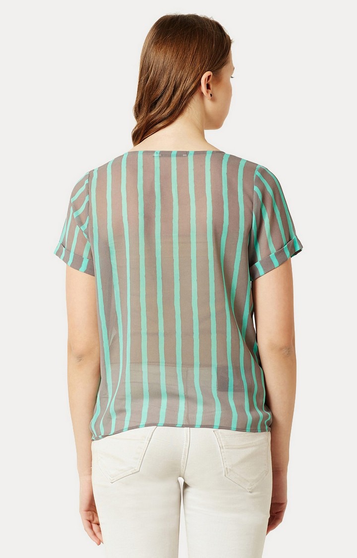 Women's Green Georgette StripedCasualwear Casual Shirts