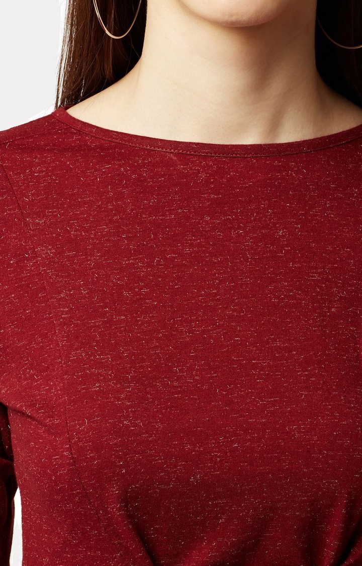 Women's Red Cotton MelangeCasualwear Regular T-Shirts