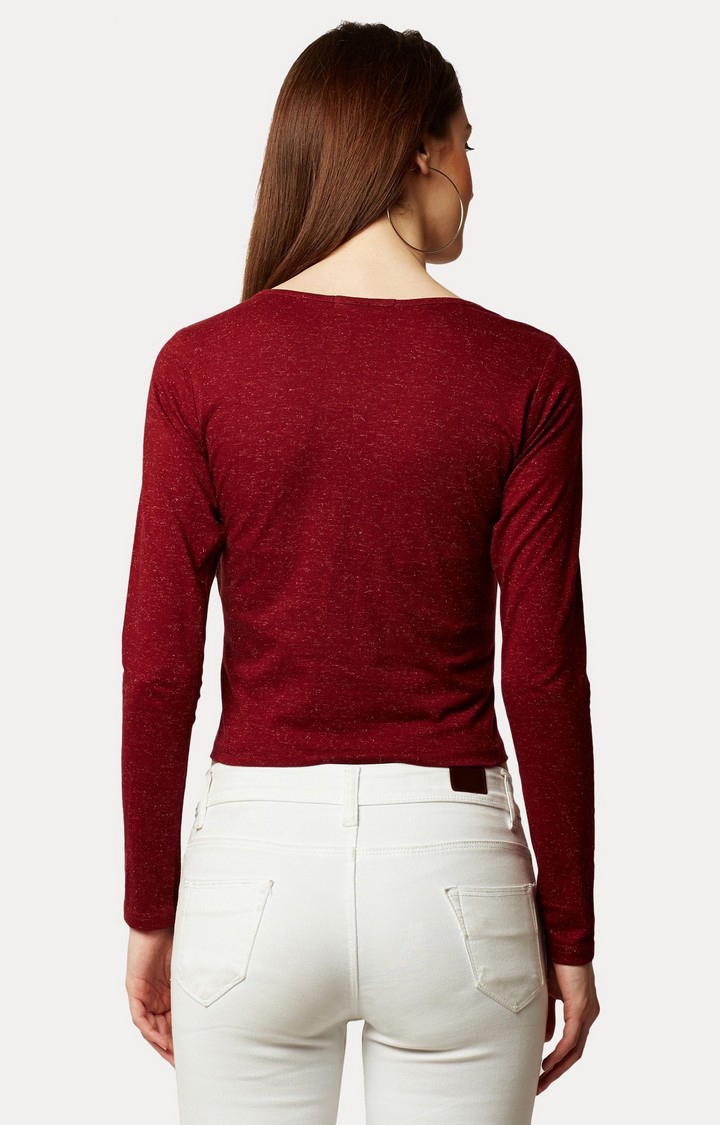 Women's Red Cotton MelangeCasualwear Regular T-Shirts