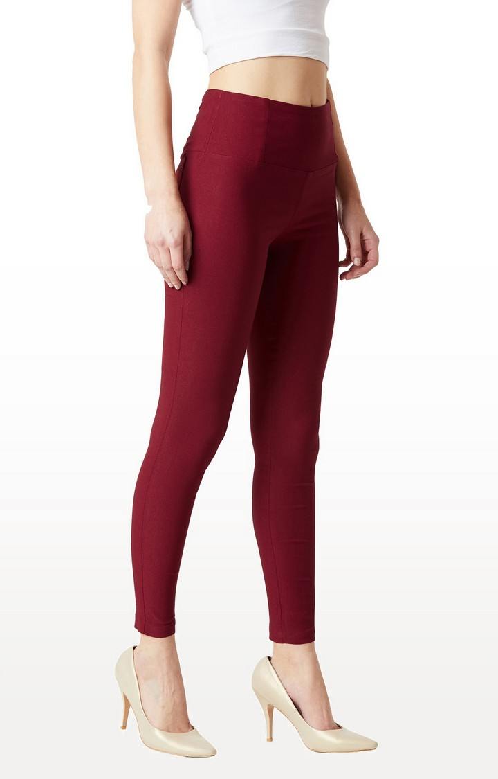 Women's Red Solid Jeggings