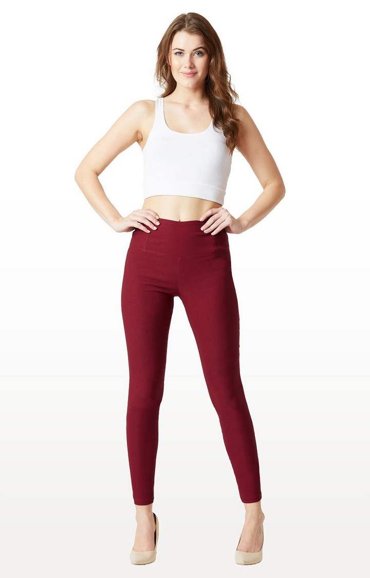 Women's Red Solid Jeggings