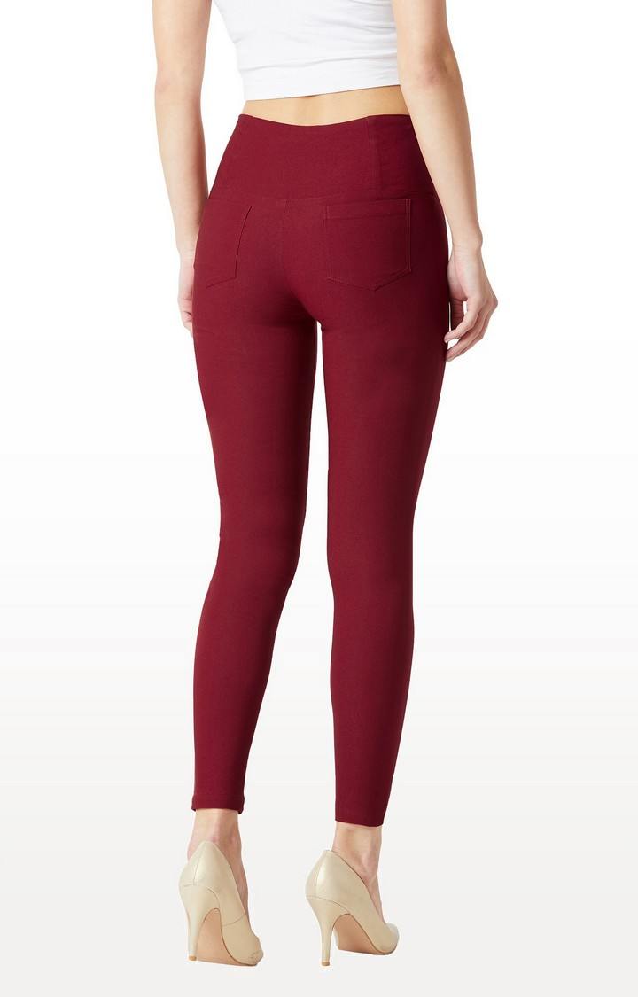 Women's Red Solid Jeggings