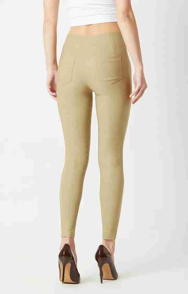 Women's Beige Solid Jeggings