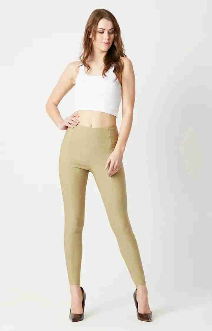 Women's Beige Solid Jeggings