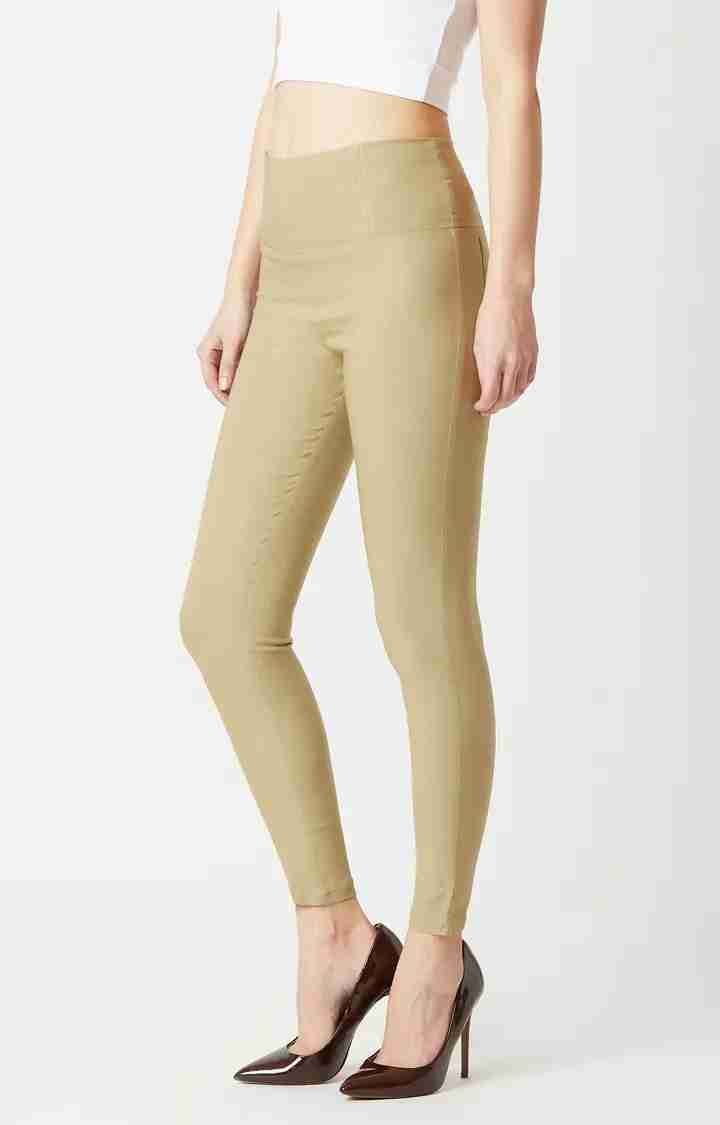 Women's Beige Solid Jeggings