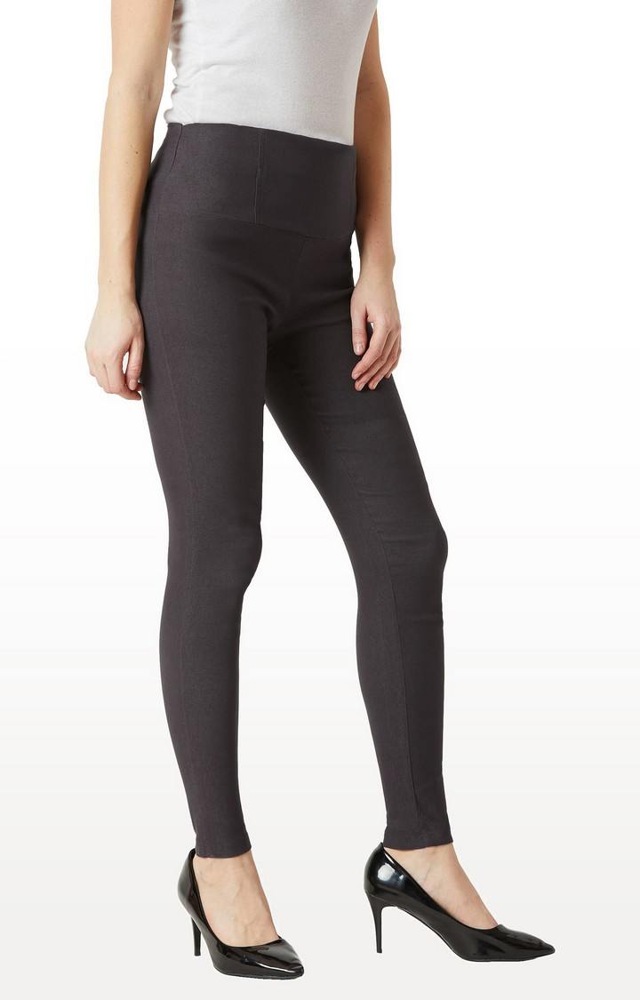 Women's Grey Solid Jeggings