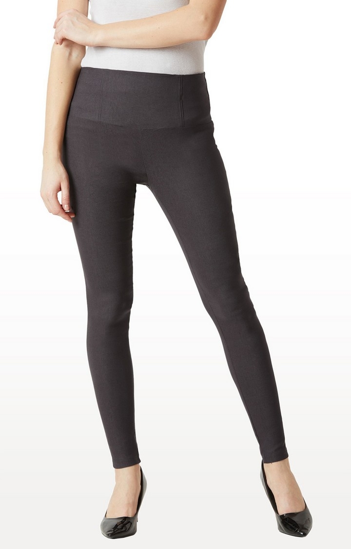 MISS CHASE | Women's Grey Solid Jeggings