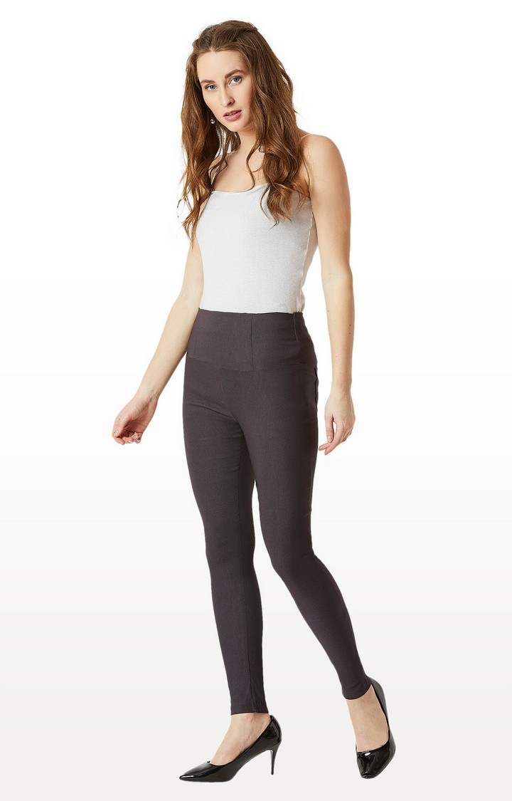 Women's Grey Solid Jeggings