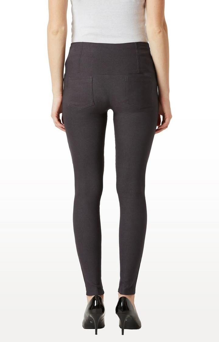 Women's Grey Solid Jeggings