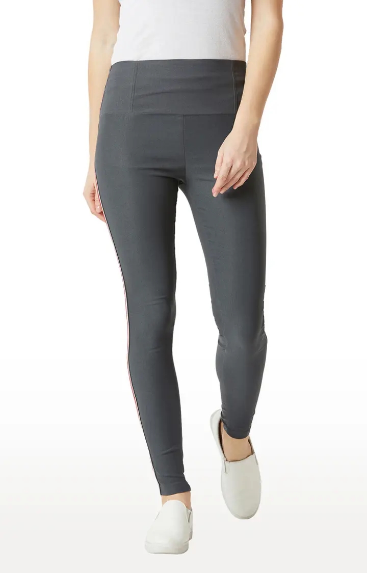 Women's Grey Polyester Solid Jegging