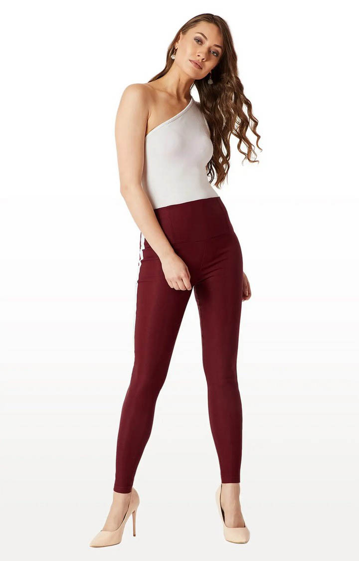 Women's Red Solid Jeggings