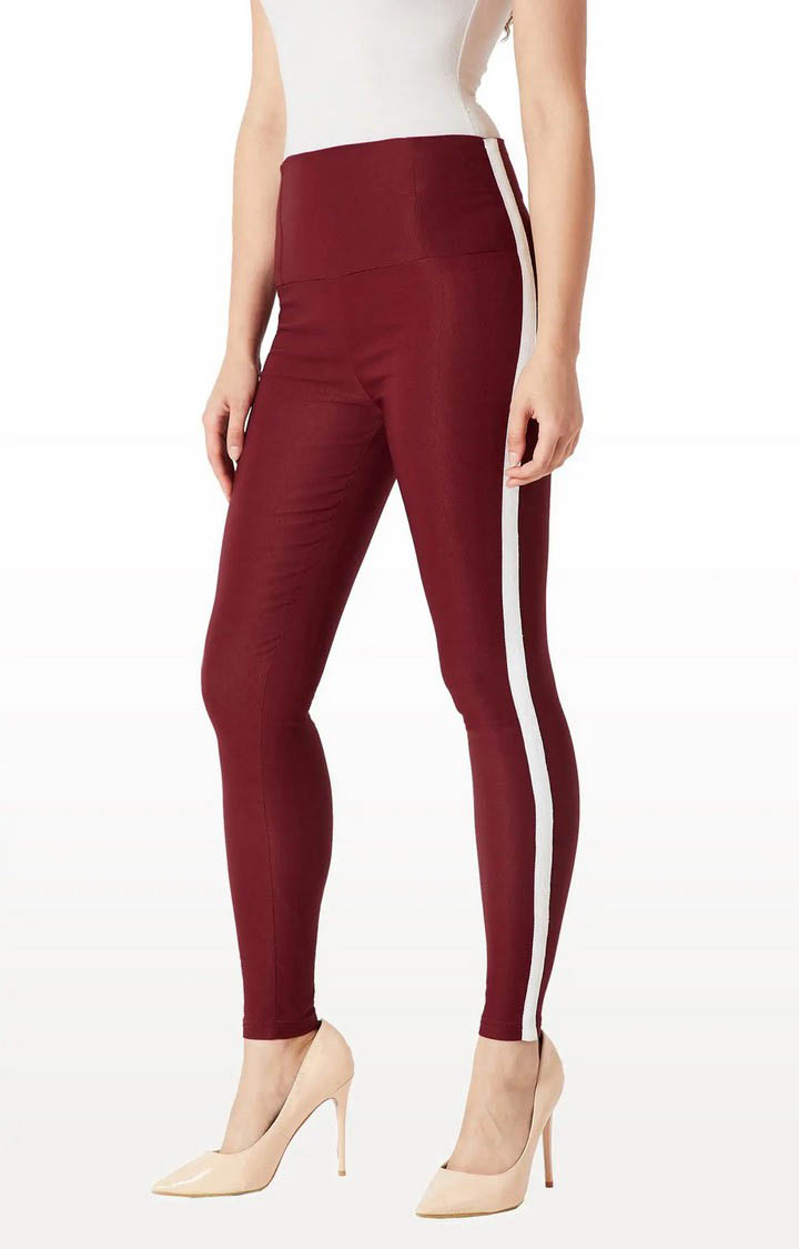 Women's Red Solid Jeggings