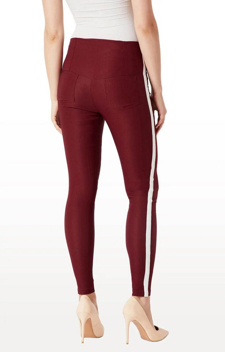 Women's Red Solid Jeggings