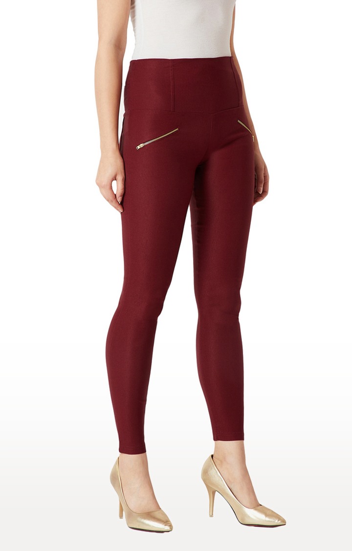 Women's Red Solid Jeggings