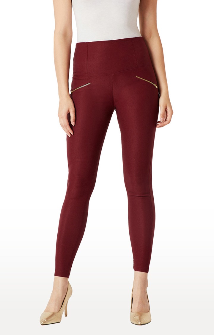 MISS CHASE | Women's Red Solid Jeggings