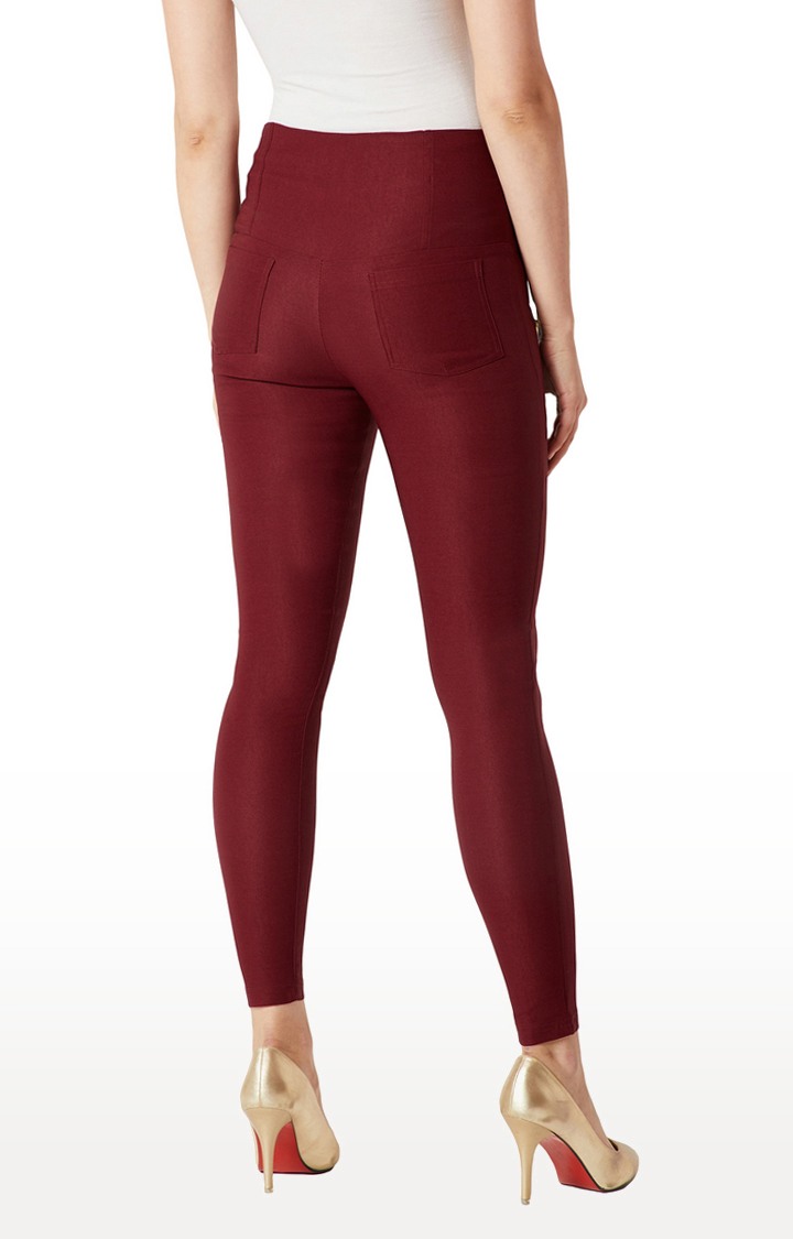 Women's Red Solid Jeggings