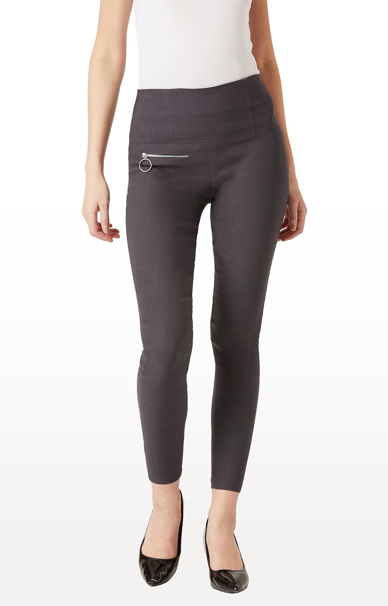 MISS CHASE | Women's Grey Solid Jeggings