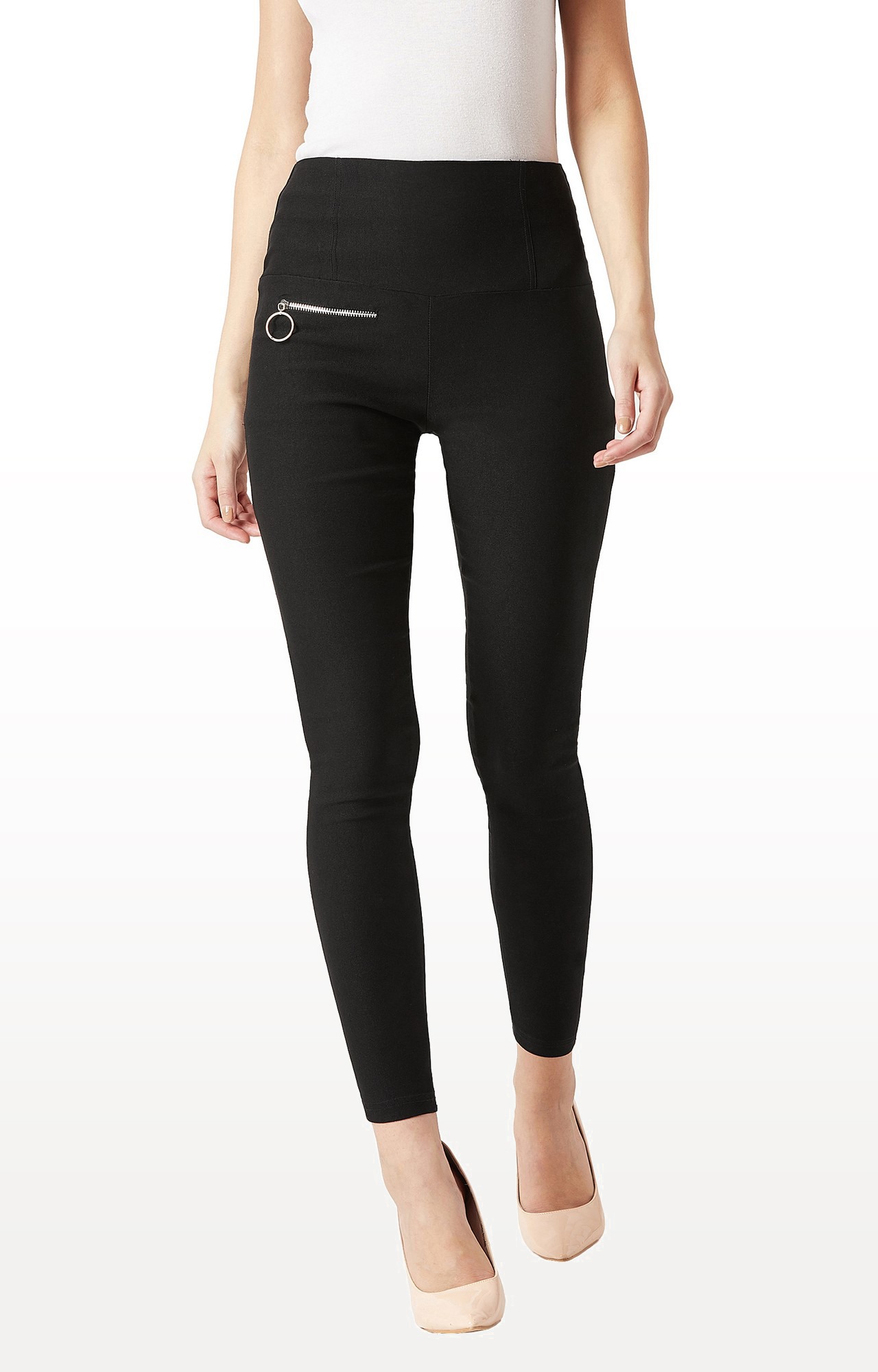 MISS CHASE | Women's Black Solid Jeggings