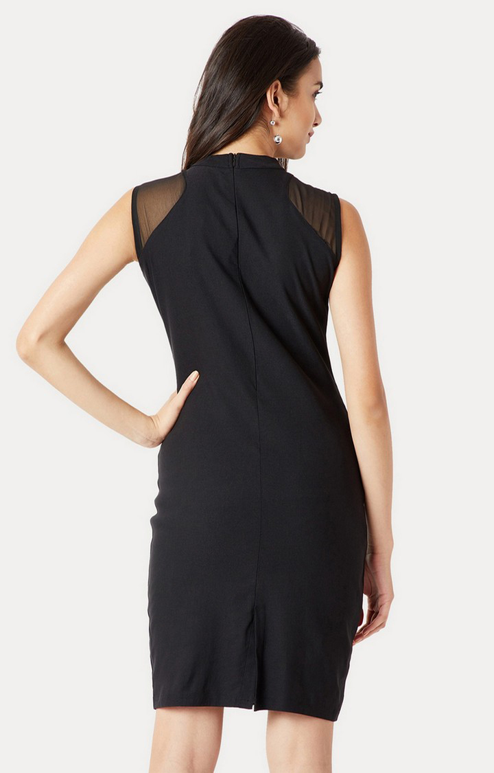Women's Black Polyester SolidEveningwear Sheath Dress