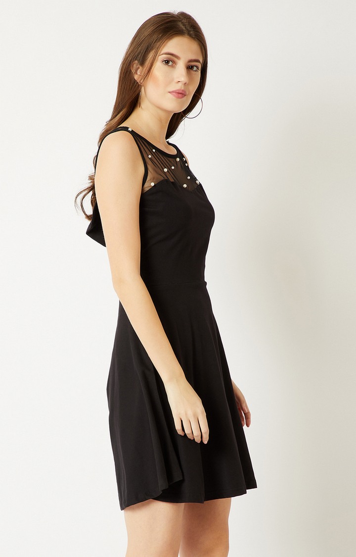 Women's Black Cotton SolidCasualwear Skater Dress