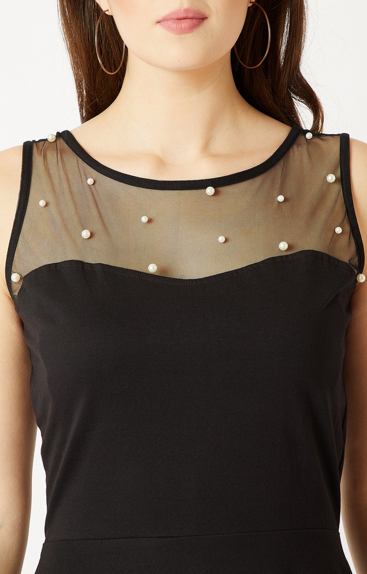 Women's Black Cotton SolidCasualwear Skater Dress