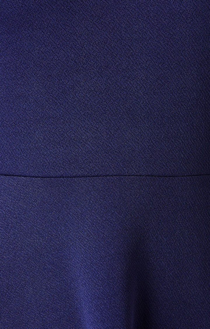 Women's Blue Polyester SolidCasualwear Skater Dress