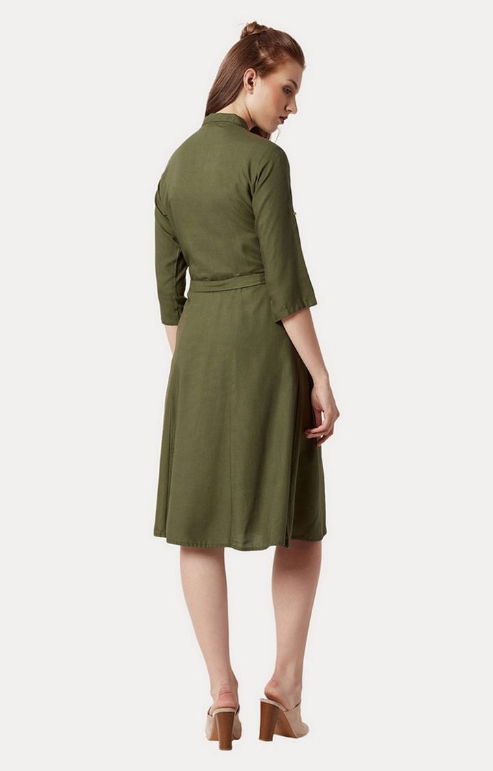 Women's Green Rayon SolidCasualwear Shirt Dress
