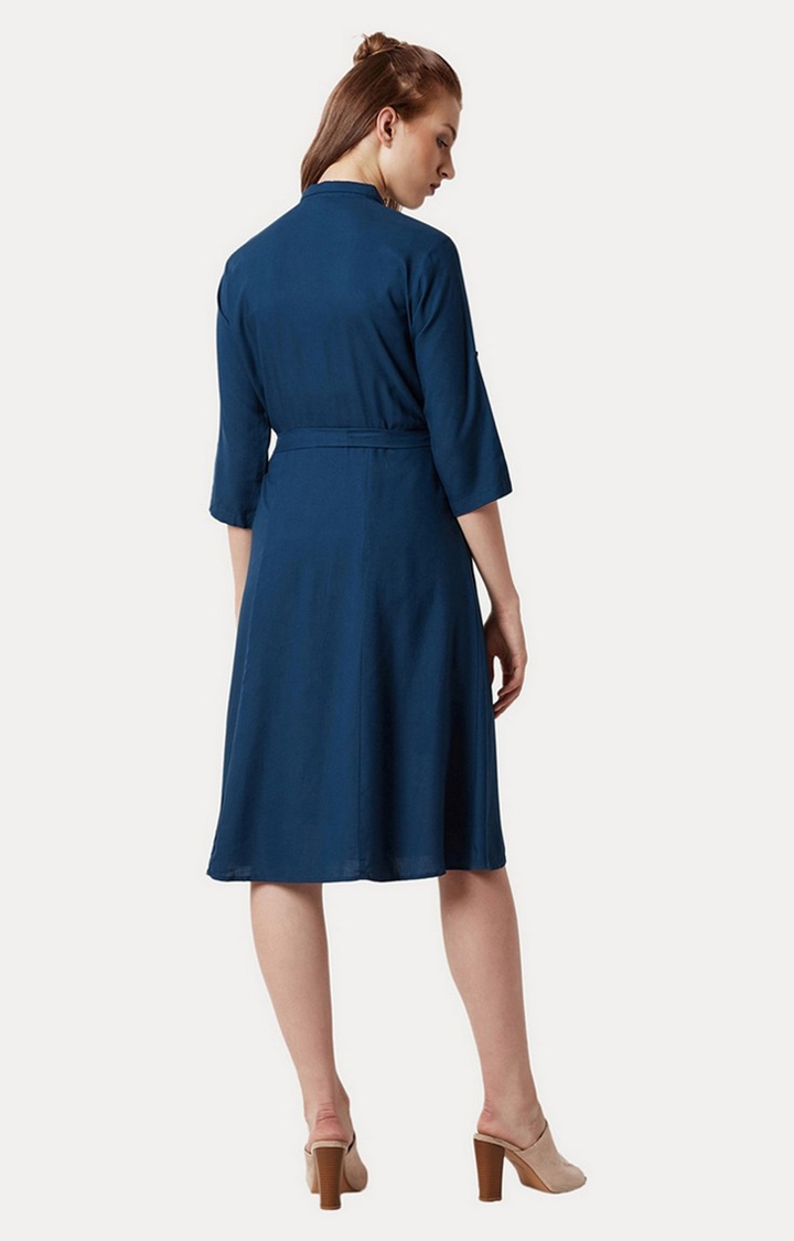 Women's Blue Rayon SolidCasualwear Shirt Dress