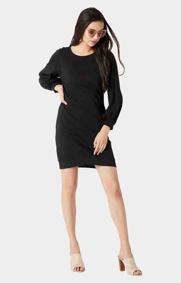 Women's Black Cotton SolidCasualwear Shift Dress