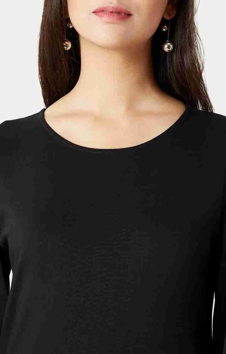 Women's Black Cotton SolidCasualwear Shift Dress
