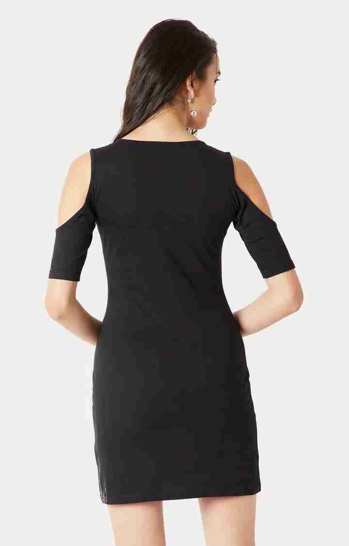 Women's Black Cotton SolidEveningwear Bodycon Dress