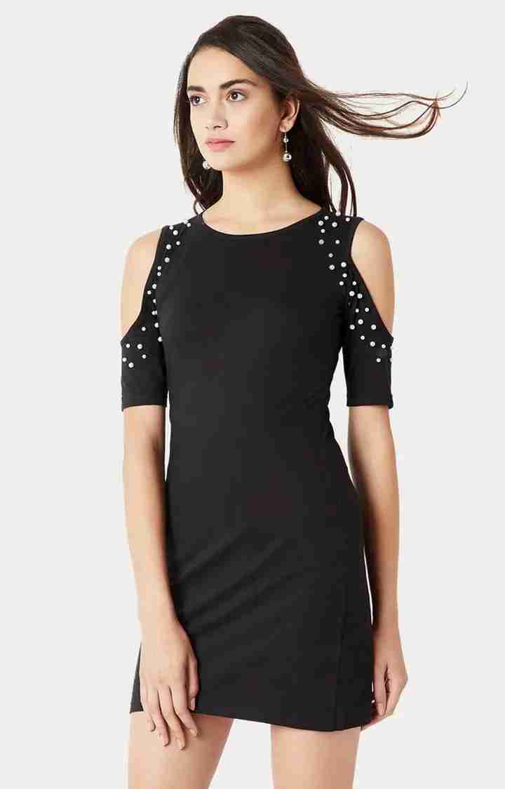 Women's Black Cotton SolidEveningwear Bodycon Dress