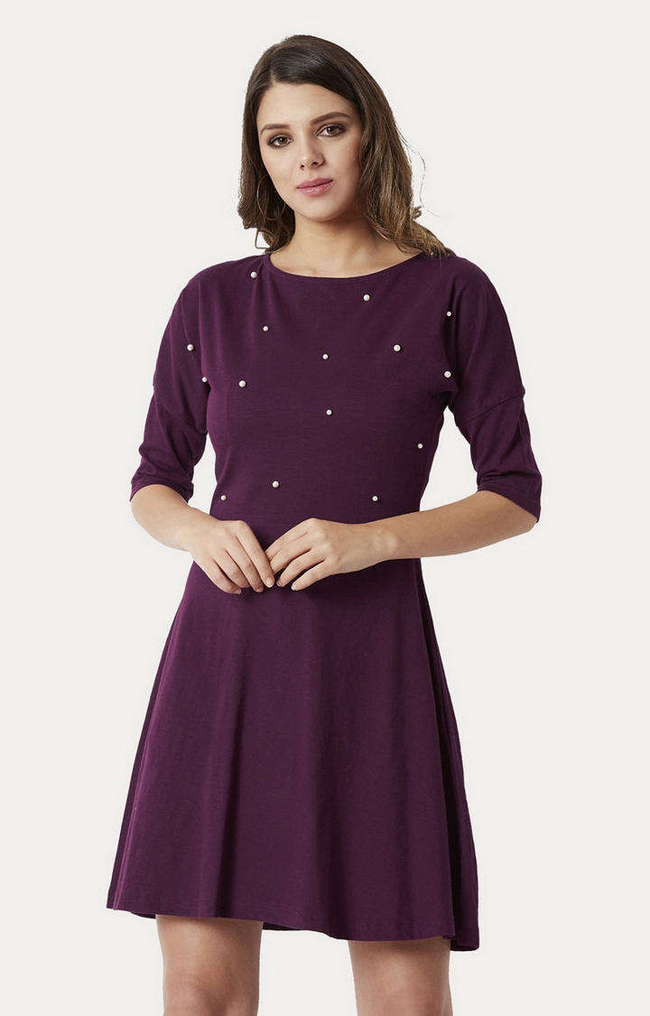 MISS CHASE | Women's Purple Solid Skater Dress