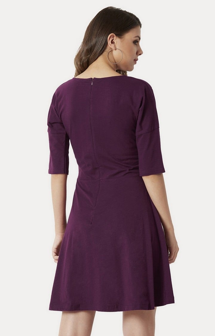 Women's Purple Cotton SolidCasualwear Skater Dress