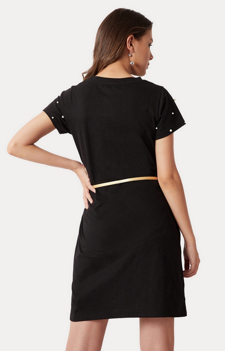 Women's Black Cotton SolidCasualwear Shift Dress