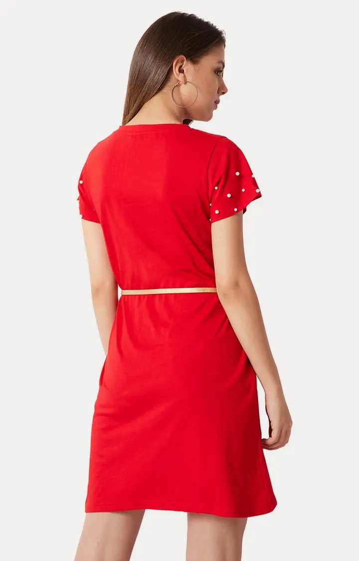 MISS CHASE | Women's Red Solid Shift Dress 3