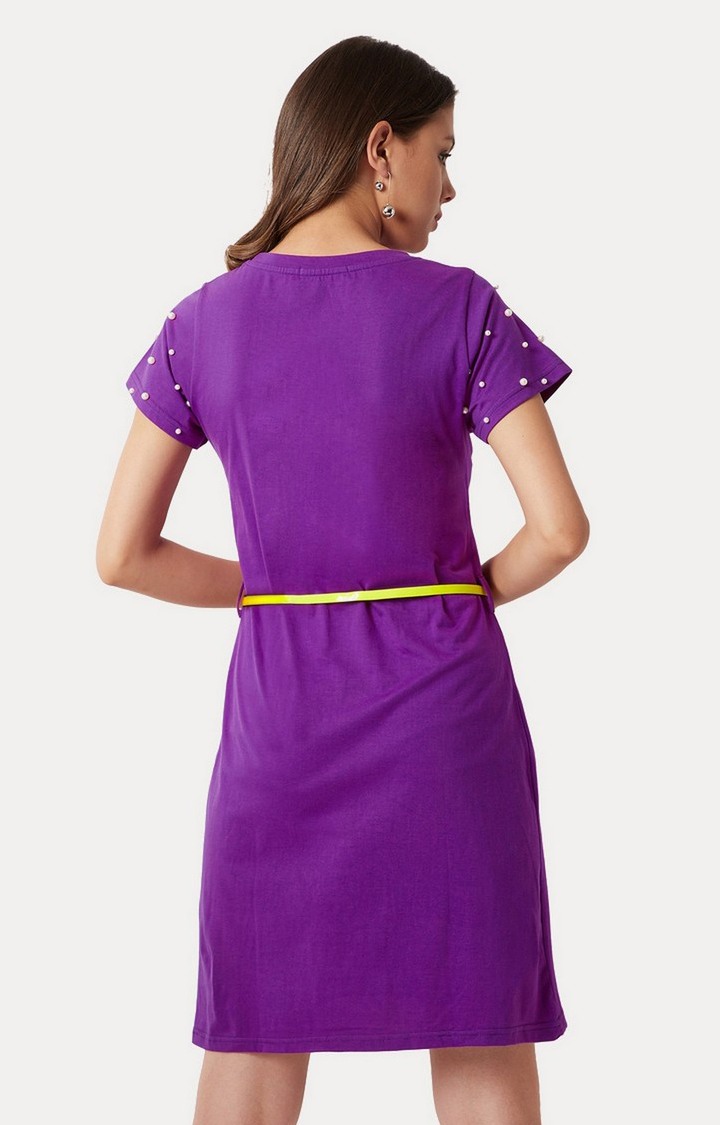 Women's Purple Cotton SolidCasualwear Shift Dress