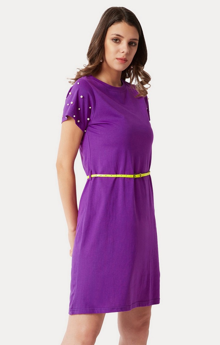 Women's Purple Cotton SolidCasualwear Shift Dress