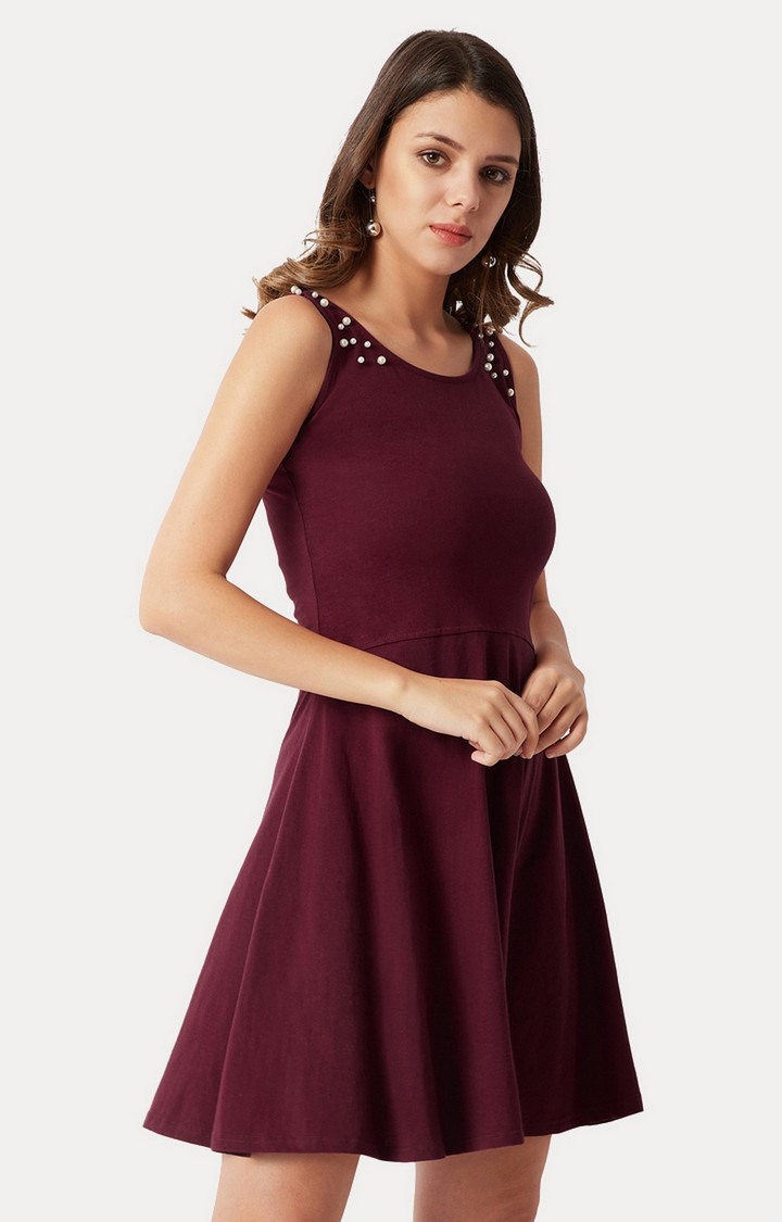 Women's Red Cotton SolidEveningwear Skater Dress